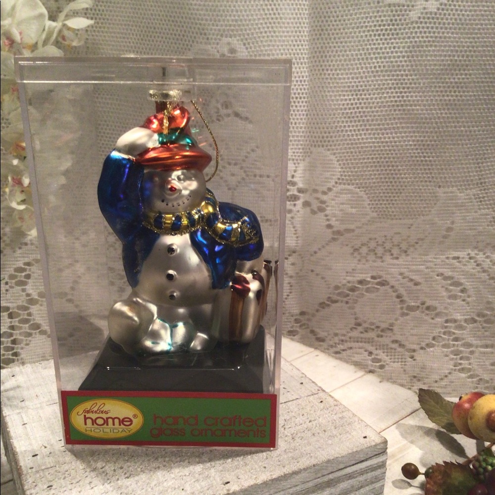 Fabulous Home Holiday Mercury Glass Handcrafted Snowman Ornament